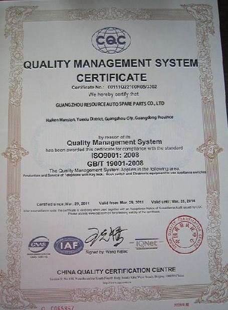 China GUANGZHOU DAXIN AUTO SPARE PARTS CO., LTD certificaten